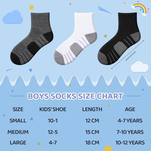 Comfoex 12 Pairs Boys Socks kids Cushioned Sport Short Quarter Athletic Sock For Little Big Kids 6-8 8-10 years2