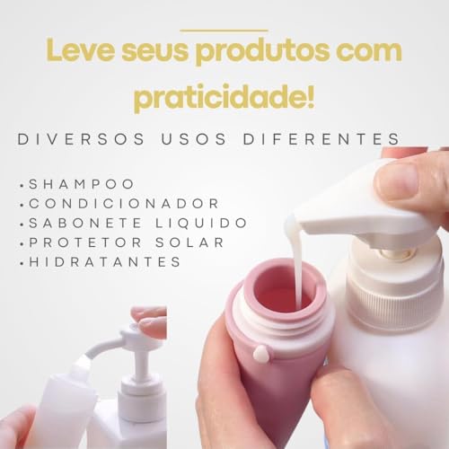 Kit Viagem com Três Frascos de Silicone 60ml para Shampoo Condicionador Creme Estojo Multiuso Escova