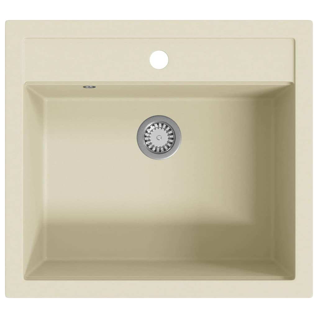 Vidaxl Beige Granite Kitchen Sink Single Basin Overmount Extra-Deep Utility Reversible Basket Strainer Wash Bowl Plumbing Basin