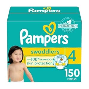 Pampers Swaddlers Diapers, Size 4 (15-34 lbs), 150 Count, Absorbent, Keeps Baby Dry and Comfortable, Skin Safe Disposable Baby Diaper