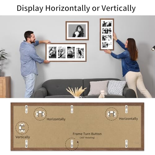 8x20 Oak Wood Picture Frame - 8x20 Photo Frame with Mat Display 4Pcs 4x6 Photos, 4x6 Picture Frame Wood, Natural Solid Wooden Picture Frames for Wall Art Photo and Prints(3 Pack, Walnut)