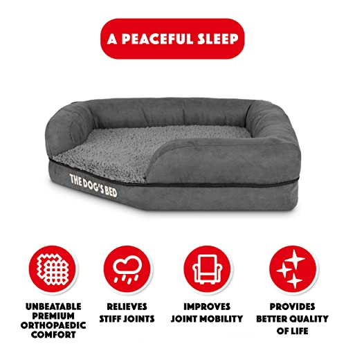 The Dog's Bed Orthopädisches Eck-Hundebett aus Memory-Schaum, lindert Arthritis und Hüftdysplasie, Wasserdicht, Waschbarer Plüschbezug, Tierärztlich Geprüft