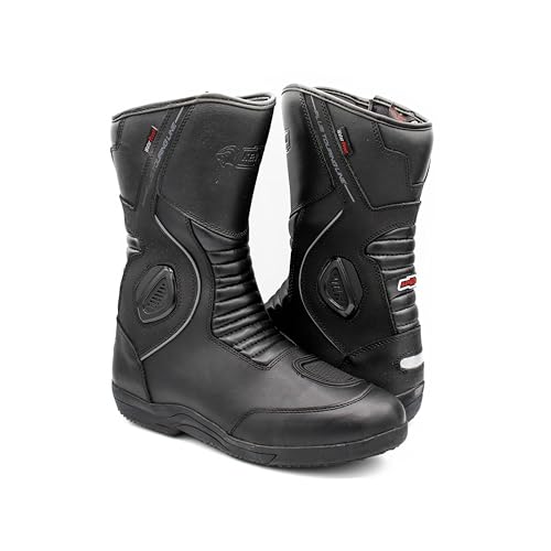 Zerimar Skórzane buty motocyklowe | Męskie buty motocyklowe | Wbudowane wzmocnione ochraniacze | Ochrona kostek | Buty motocyklowe, Czarny (Black), 46 EU