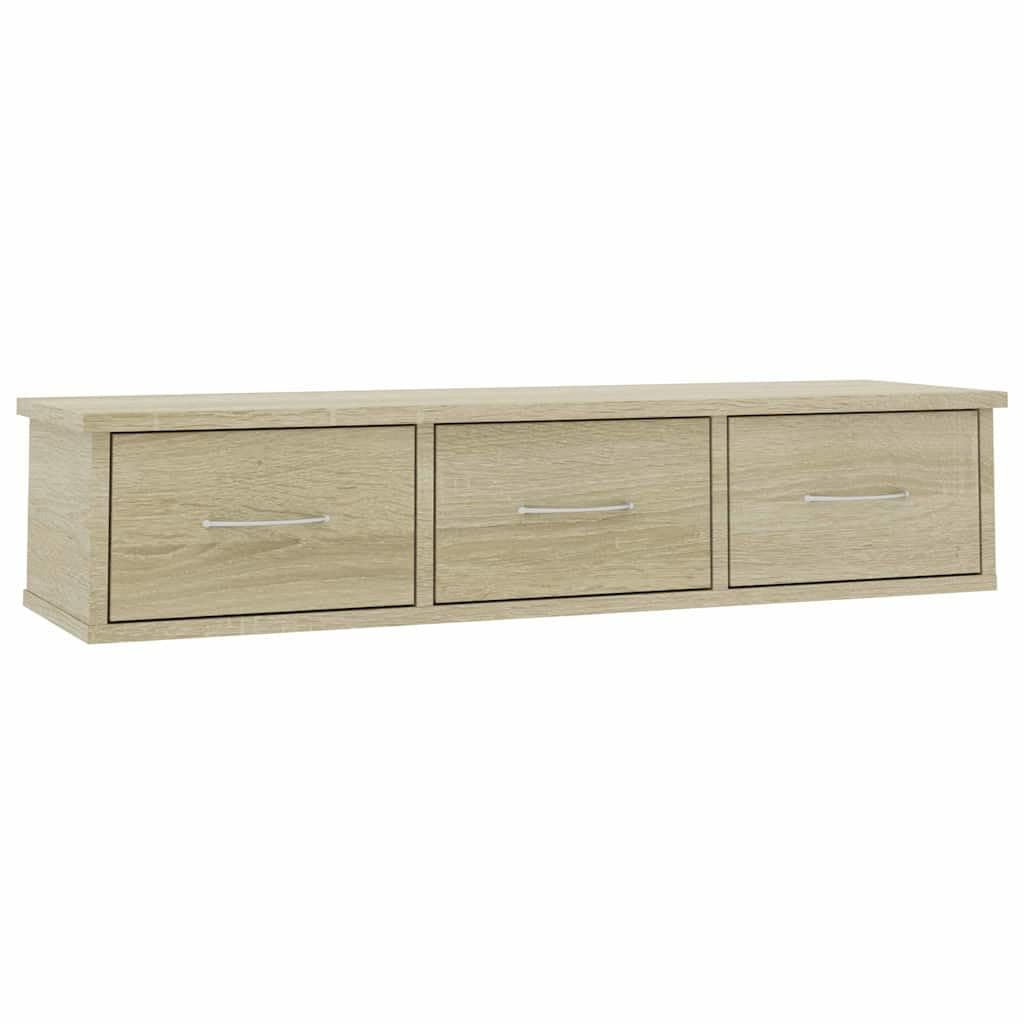 Estantería de pared con 3 cajones, roble Sonoma, madera, 88 x 26