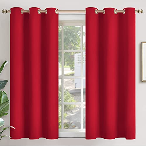 Image of YoungsTex Red Blackout Curtains 54 Inch Length for Bedroom Short Window - Thermal Insulated with Grommet Room Darkening Drapes for Kitchen Bathroom Living Room, 2 Panels, 42 x 54 Inch