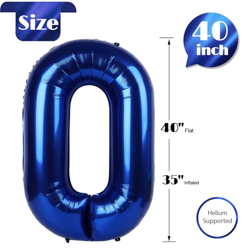 Image of Night Blue Number Balloon 40 Inch, 0 Number Balloons, 10 20 30 40 50 Numbers Balloon Birthday Decorations, Party Supplies for Women