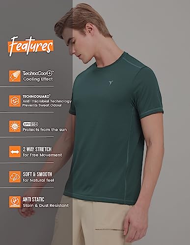 Image of TECHNOSPORT Men's Slim Fit Polyester Activewear Sports T-Shirt with Moisture-Wicking Comfort for Workout, Running & Gym