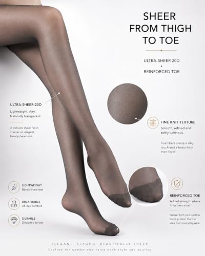 Image of HA WA 3 Pairs Women 20D Sheer Tights Control Top Pantyhose Reinforced Toe