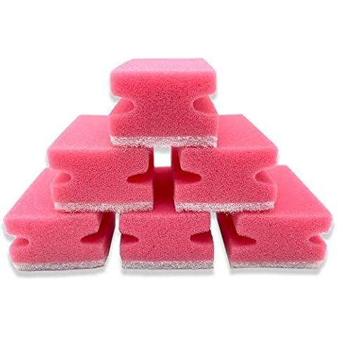 Sponge Scourers for Dishwashing- Ideal for Nonstick Pans, Pots - Pack of 6 Non-Scratch Spong Scourers - Kitchen Home Cleaning Accessories - Multipurpose Sponges with Hand Grip Cover