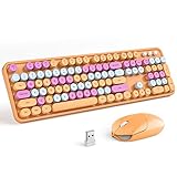 MOFII Wireless Keyboard and Mouse Combo, Orange Retro Keyboard with Round Keycaps, 2.4GHz Dropout-Free Connection, Cute Wireless Mouse for PC/Laptop/Mac/Windows XP/7/8/10 (Orange-Colorful)