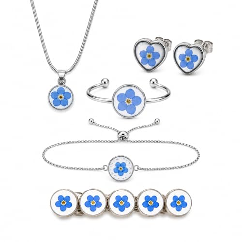Parure bijoux myosotis résistant à l'eau pour sublimer votre tenue bohème chic