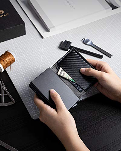 Image of Pop Up Wallet Automatic Slim Leather Credit Card Holder RFID Blocking with Money Clip Business Wallet Holds 12 Cards