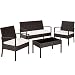 Produktbild TecTake Poly Rattan Sitzgruppe, Gartenset mit 2 Stühlen, Bank + Tisch mit Glasplatte, Lounge Set für Garten, Terrasse und Balkon (Braun-Schwarz)