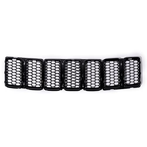 Image of Glossy Black Front Grille + Matte Black Honeycomb Insert Grill Compatible with 2014-2016 Jeep Grand Cherokee