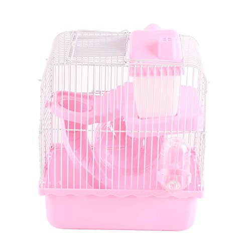 Hamster Cage, 2 Tiers Large Hamster Cages Large Space High Chassis Design 2 Tier Hamster Cage Small Pet Carrying Cage for Small Animals and Outdoor Use (Pink)