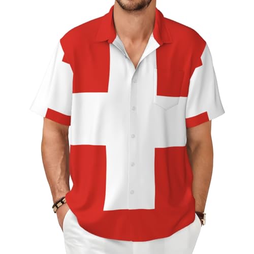 Camisa hawaiana de manga corta que evita el calor con su diseño de bandera suiza