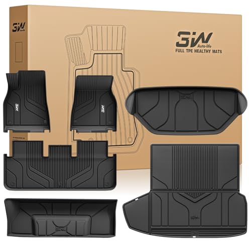 3W Floor Mats & Cargo Liner Fit for Tesla Model S 2021-2025 All Weather TPE Custom Fit Floor Liners for 1-3 Rows and Trunk Full Set Car Mats Model S Accessories Black