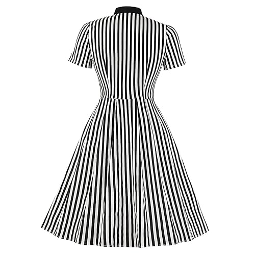Image of 1950s Dresses for Women Vintage Rockabilly Retro Short Sleeve Tie Midi Dress Cocktail Party Evening Prom Gown