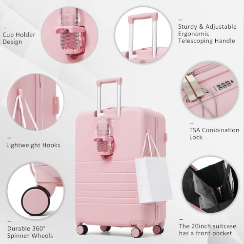 Image of 4-Piece Luggage Set, Suitcase with TSA Lock Travel Duffel Bag Wet-Dry Toiletry Bag, Pink Front-Opening