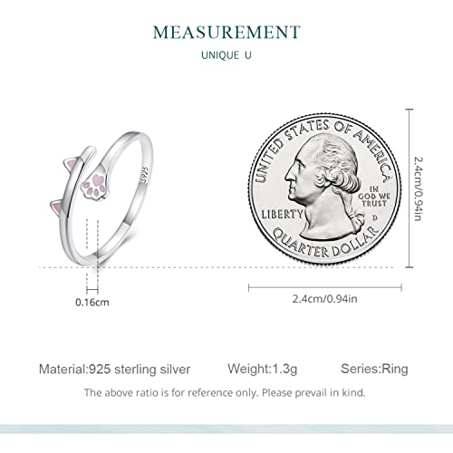 Adjustable Cat Ring Paw Print Open Rings Drip Painting Jewellery for Women, 925 Sterling Silver Pink Animal Motif Ring for Anniversary, Birthday, Valentine’s Day2
