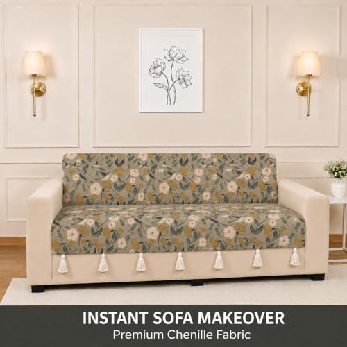 Image of STITCHNEST 'Eden Weaves Collection Series' 3 Seater Sofa Cover - Full Coverage| Elegant Woven Fabric, Decorative Tassels, Washable & Durable for Modern Living