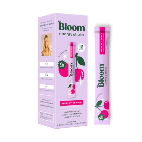 Image of Bloom Nutrition Energy Drink Powder Packets, Sugar Free Energy Drink Mix with L-Theanine, B Vitamins & Natural Caffeine, On the Go Powder Sticks for Natural Energy, 10 Calories (10 Pouches (Pack of 1), Shirley Temple)