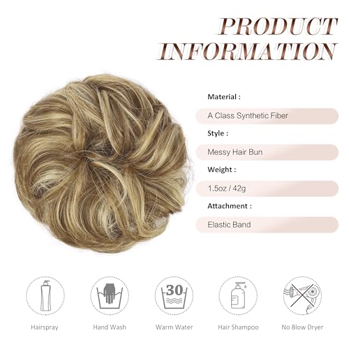 image for FESHFEN Messy Bun Hair Piece - 1 PCS Elastic Wavy Curly Hair Bun Scrun