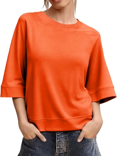 Image of Tankaneo Womens Oversized Half Sleeve T-Shirts Crew Neck Boxy Basic Tees Tops Summer Casual Loose Fit Tunic Shirts
