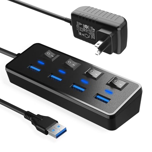 USB3.0ハブ 電源付き JESWO USB ハブ 4ポート USB 3.0 ハブ セルフパワー/バスパワー 5Gbps高速データ伝送 USB Hub USB3.0 拡張 独立スイッチ付き 5V/2A ACアダプタ付き Android、Windows、MacBook Air/Pro、Mac、Surface Pro等システムとノートPC対応