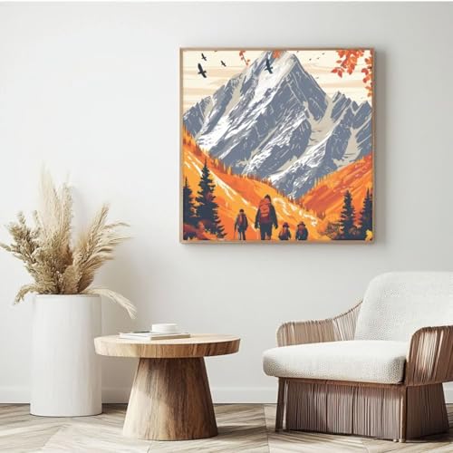 Kit de pintura otoñal por números para adultos, pintura por números bosque, acrílico color por números para adultos/principiantes, pinturas al óleo para decoración de pared del hogar - (20 x 20 cm