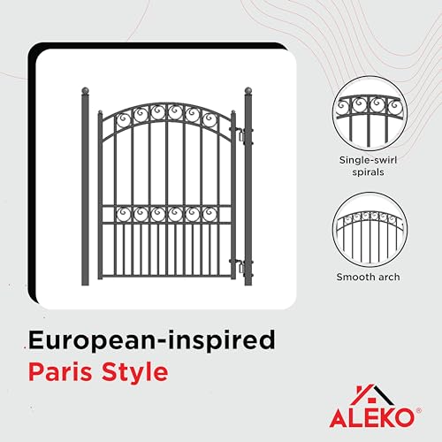 Image of ALEKO PGPAR Paris Style Ornamental Galvanized Steel Pedestrian Security Gate, Black, 5 x 4 Feet