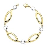 Pulsera oro 18k bicolor oval grande hueca 19cm. [AB4768]