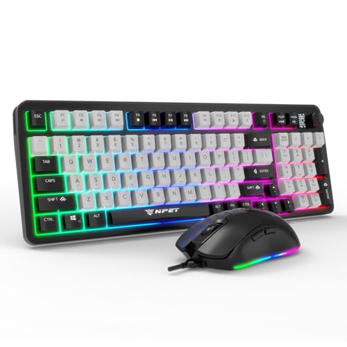 Image of NPET KM98 Triple Mode RGB Backlit Gaming Keyboard and Mouse Combo, 98 Key Quiet Mechanical Feel Keyboard, 7200 DPI Ergonomic Mouse, Spill-Resistant, for PC, Black (Wired Mode KM)