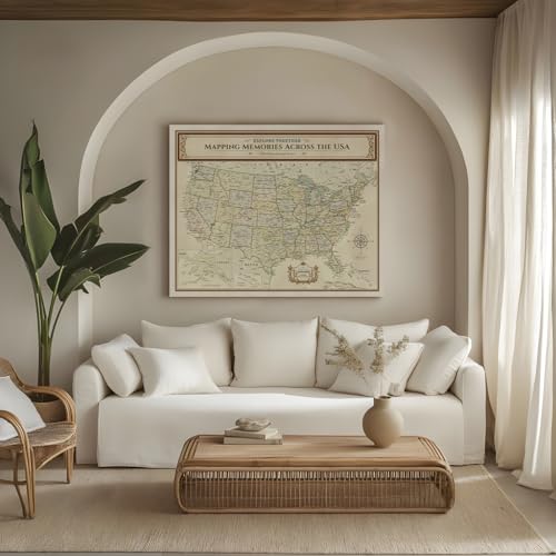 Image of DECORARTS - Large Colorful USA Map Art Canvas Wall Art, Classic United States Maps for Wall Decor, Hand-Stretched Giclee Print, Home Office Statement Piece, Handcrafted in USA, 35x28''