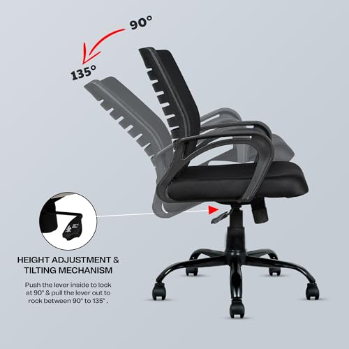 Image of MRC EXECUTIVE CHAIRS ALWAYS INSPIRING MORE Boom Mesh Mid-Back Ergonomic Desk Office Chair With Tilting Mechanism,Comfortable Seat & Revolving Heavy Duty Metal Base|for Work from Home & Study (Black)