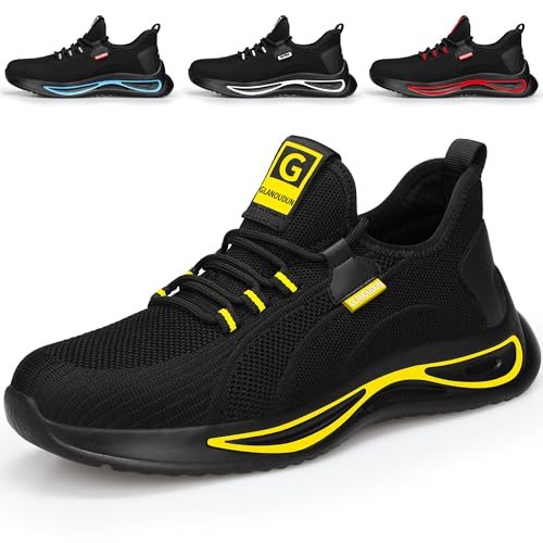 Image of GLANOUDUN Steel Toe Work Shoes for Men, Lightweight Black Work Shoes with Puncture Resistant Midsole, Comfortable Safety Footwear for Warehouse Construction