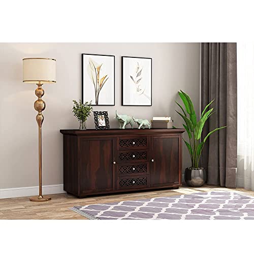 Image of SHIKHA WOOD CRAFT Solid Sheesham Wood Sideboard Cabinet Drawers and Door Storage | Multipurpose Wooden Chest of Drawers Furniture for Bedroom, Living Room, Home, and Office (Walnut Finish -4 Drawer)