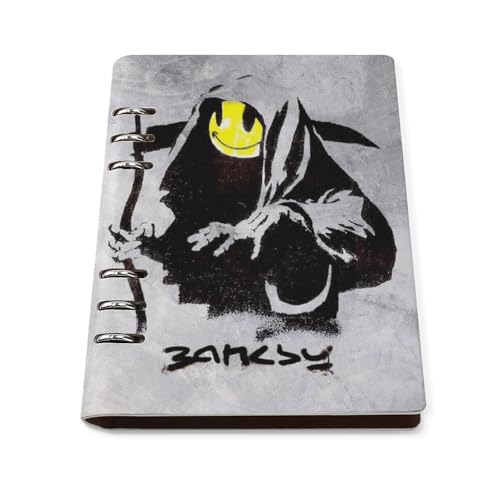 ノート バンクシー Banksy スマイル 笑顔 死神 メモ帳 バインダーノート A5 6穴 90枚 てちょう ハードカバー メモ ンダー A5サイズ 横罫線 ??本 文房具 オフィス用品 ルーズリーフ 学生 キャンパス おしゃれ プレゼント 贈り物