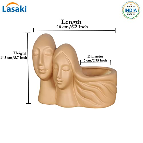 Image of Lasaki Couple Ginger Ceramic Pots for Indoor Plants, Planters, Flower, Pots, gamla, Outdoor, Balcony, Home, Garden, Office Decor, Succulent Pot(L - 16 X W - 10 X H - 14.5 cm)(Plants not Included)