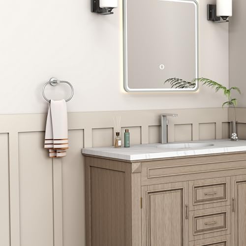 Image of Angle Simple Towel Ring Swivel, SUS 304 Stainless Steel Bathroom Hand Towel Holder, Brushed Nickel
