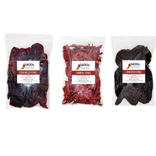 3 Pack Guajillo, Ancho and Arbol Chiles 4oz each. Dried Chili Peppers Bundle