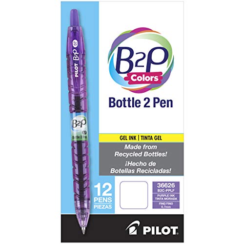 PILOT B2P Colors Gel Pen, Fine Point 0.7mm, Purple, 12-Pack