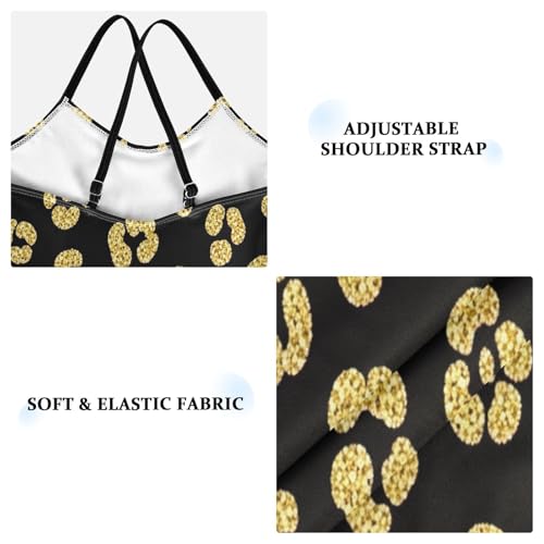 Little Girls Bathing Suits, Summer Beach Swim Suits Kids 3-10 Y, Gold Leopard Spots Black3