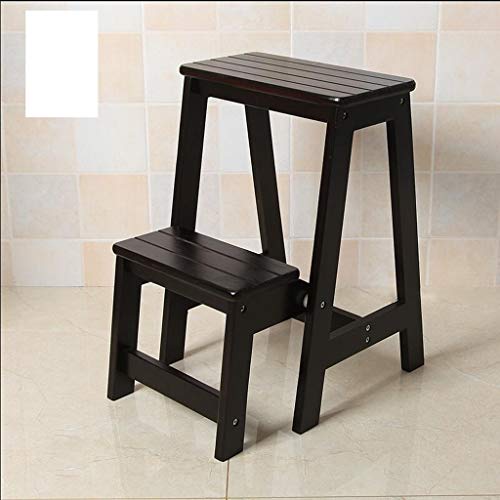 Taburete escalera de madera maciza robusta con diseño plegable multifunción negro 2