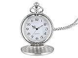 Smooth Vintage Pocket Watch with Chain for Men and Women, Classic 1920s Style Quartz Mens Pocket Watch with Easy Open and Adjustable Time, Ideal Gift for Weddings, Collectors, Cosplay, Silver