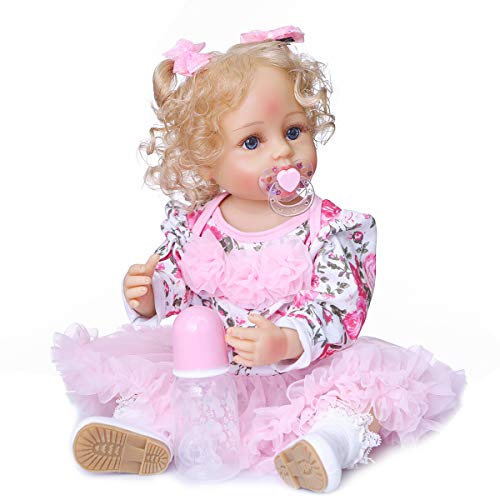 MNMJ Reborn Baby Dolls Silicone Full Body Girls, 22 Inch Blonde Hair Realistic Looking Life Like Baby Doll, Vinyl Reborn Doll Gift Set for Girl Kids