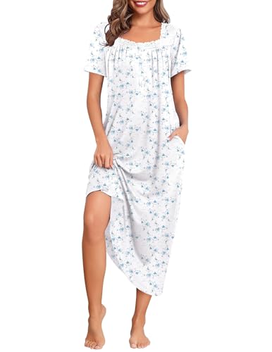 Image of Ekouaer Long Nightgowns for Women Short Sleeve House Dress with Pockets