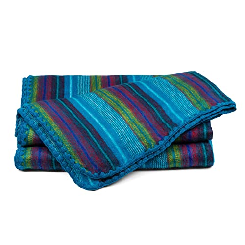 Image of QISU Alpaca Wool Blanket Throw | Large, Beautiful, Warm, Variegated | 85 x 65 inches | Ultra-Soft, Hypoallergenic and Breathable | Non-Itchy or Scratchy Fabric (Blue Variegated)