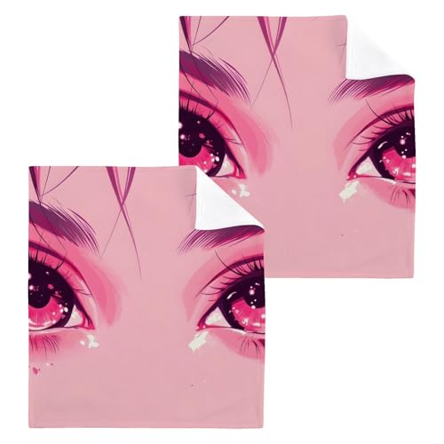 YANENDIE Anime Eyes Washcloths Towels, Highly Absorbent and Soft Cotton Face Cloths, 2 Pack Quick Dry Wash Cloths - 12 X 12 Inches