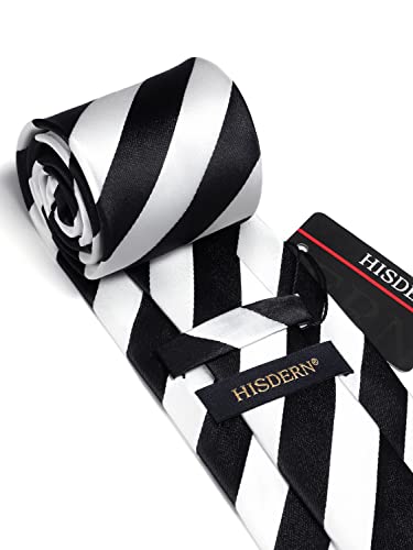 Image of HISDERN Mens Tie Striped Ties and Handkerchief Set Business Formal Woven Pocket Square Wedding College Stripe Necktie